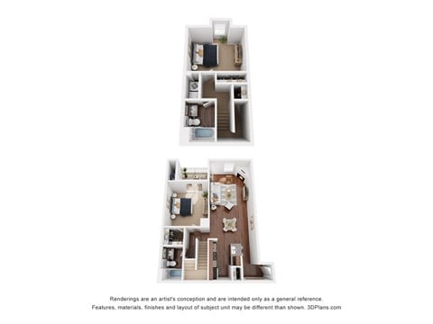 Floor plan for 2 beds, 2 baths, 1111 sqft
